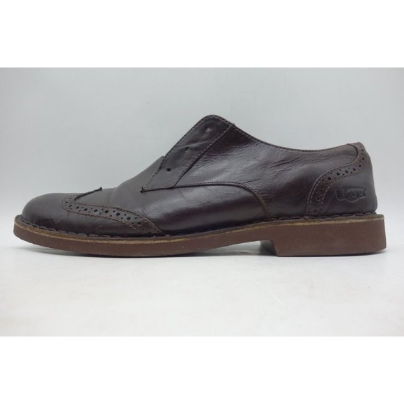 Ugg Dark Brown Leather Faux Fur Lace Up Wingtip Oxfords Shoes Men\'s 10.5 main image 4